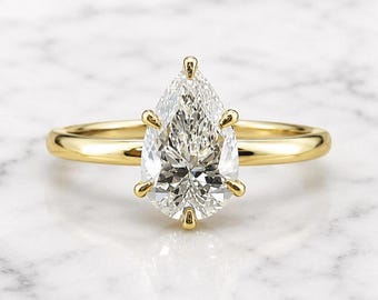 Pear Cut E, VVS2 IGI Certified Lab Diamond Ring, Six Prong Engagement Ring for Her Lab Grown Diamond Anniversary Ring, Perfect gift