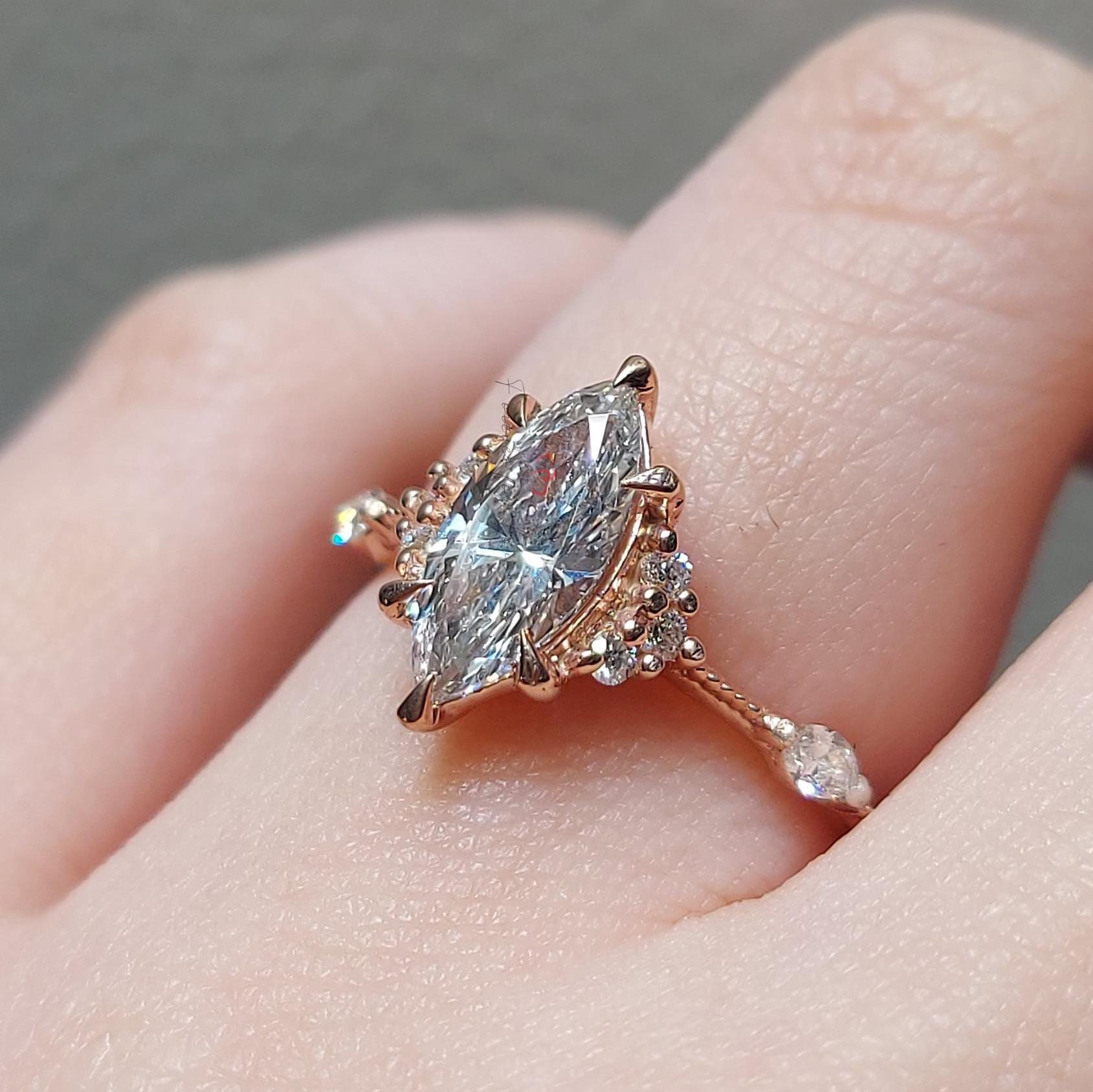 Vintage Style Inspired Engagement Ring, 1.0 - 2.0 CT Marquise Cut Lab Grown Diamond Ring, Knife Edge Wedding Anniversary Gifts, Promise ring