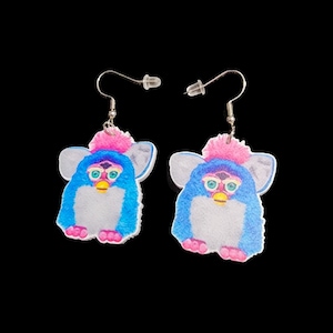 Upcycled 90's Style Fur-by Dangle Earrings: Animatronic Friend