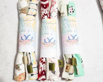Western Style Burp Cloths, Wild West, Aztec, Arrows, Cow, Cattle, Farm, Lumber, 2 Packs, Super Absorbent