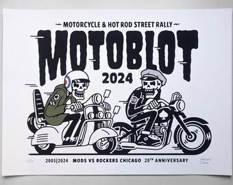 Motoblot 2024 Limited Edition Silk Screen Poster / Mods vs Rockers Chicago 20th Anniversary