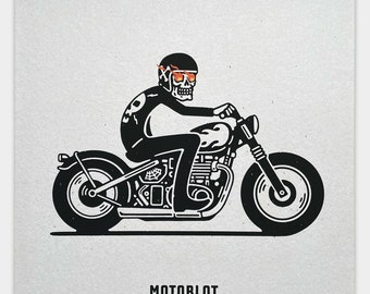 Motoblot "Bobber" Mini Silk Screen Poster. 10" x 10" Limited Edition (50) Signed and Numbered by the Artist Mariano Orell.