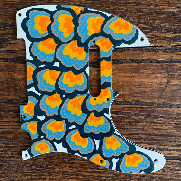Sue’s Handpainted Telecaster Pickguard with neck holes Floral Pattern