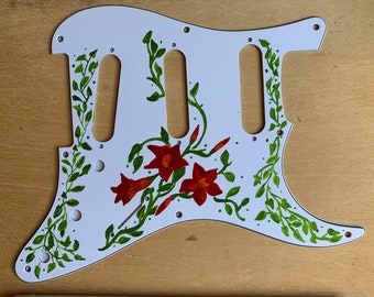 Sue’s Hand-painted Stratocaster Pickguard -Flowering Vine