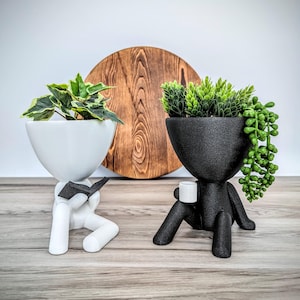 People Planter - Coffee and Book Person Plant Pot - Cute Planters - Happy Planter - Home Decor - Gifts for Her - Reading Nook - Coffee Lover