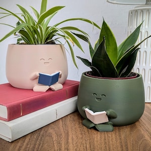 Cute Planter Book, Book Lover Gift, Unique Plant Pot Reading, Indoor Planter Pots, Christmas Gift for Her, Unique Flower Vase, Housewarming