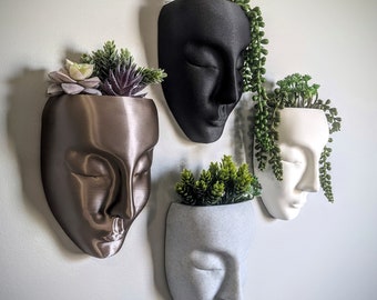 Head Planter - Face Wall Planter - Flower Pot - Hanging Garden Deco - Modern Wall Art - Woman Head Plant Pot - Mask Flower Vase - Wall Art