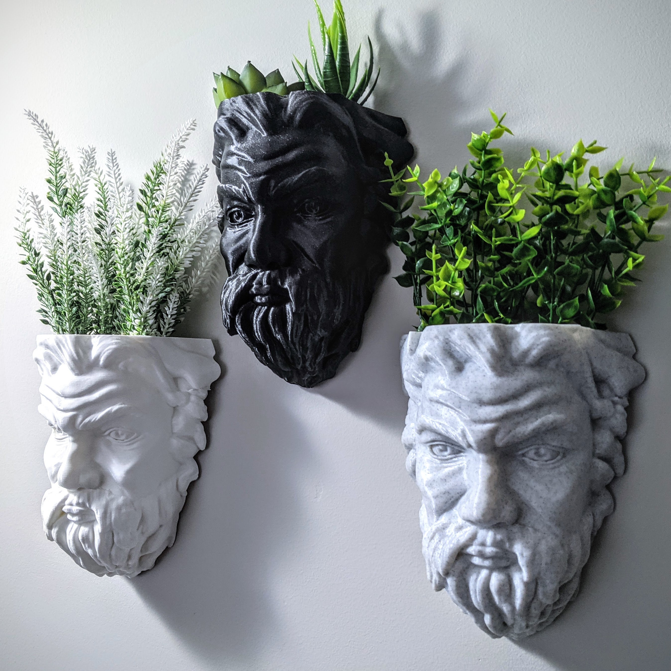 ヘッド型植木鉢 - 顔型壁掛けプランター - ゼウスの壁飾り - 髭を