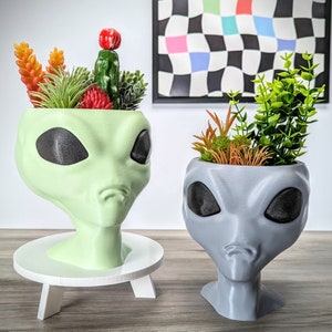 Alien plantenbak - buitenaardse buste plantenpot - scifi plantenbakken - ruimte interieur interieur - coole plantenbakken - The Greys - Area 51 - kantoorplant