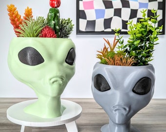 Alien Planter - Alien Bust Plant Pot - Scifi Indoor Planters - Space Indoor Home Decor - Cool Planters - The Grays - Area 51 - Office Plant