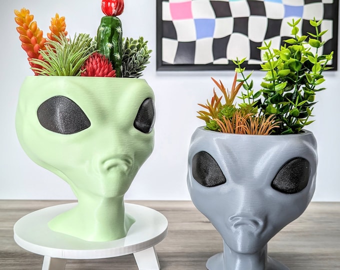 Alien Planter - Alien Bust Plant Pot - Scifi Indoor Planters - Space Indoor Home Decor - Cool Planters - The Grays - Area 51 - Office Plant