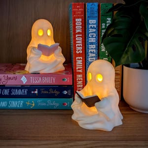 Ghost Reading Book, Bookshelf Decor, Cute Ghost Tealight Figurine, Book Lover Gifts, Halloween Decor, Shelf Ornament, Cozy Bookish Accessory