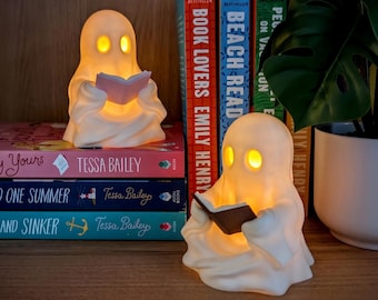 Ghost Reading Book, Bookshelf Decor, Cute Ghost Tealight Figurine, Book Lover Gifts, Halloween Decor, Shelf Ornament, Cozy Bookish Accessory