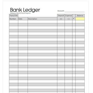Minimalist Bank Ledger: Check Register, Balance Sheet (Digital Download)