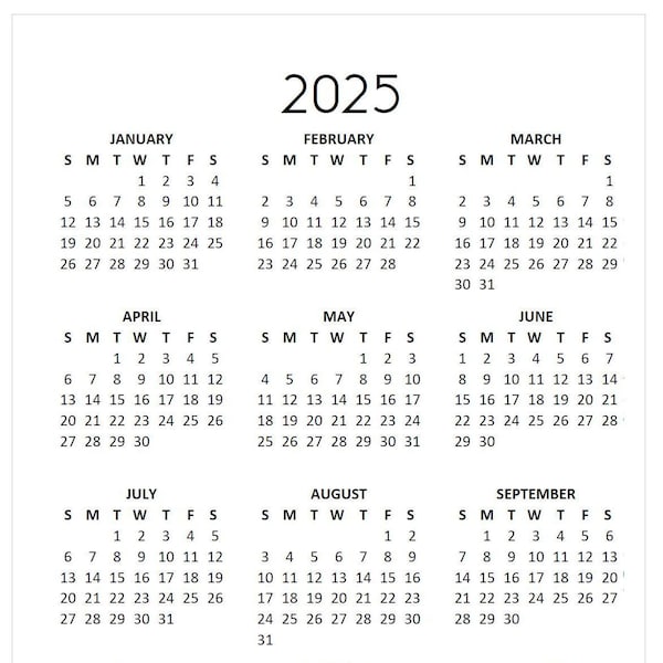 Free Printable Calendar 2025 Etsy