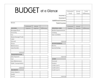 Monthly Budget Worksheet: Multiple Incomes, 3 Sizes (Digital Download)