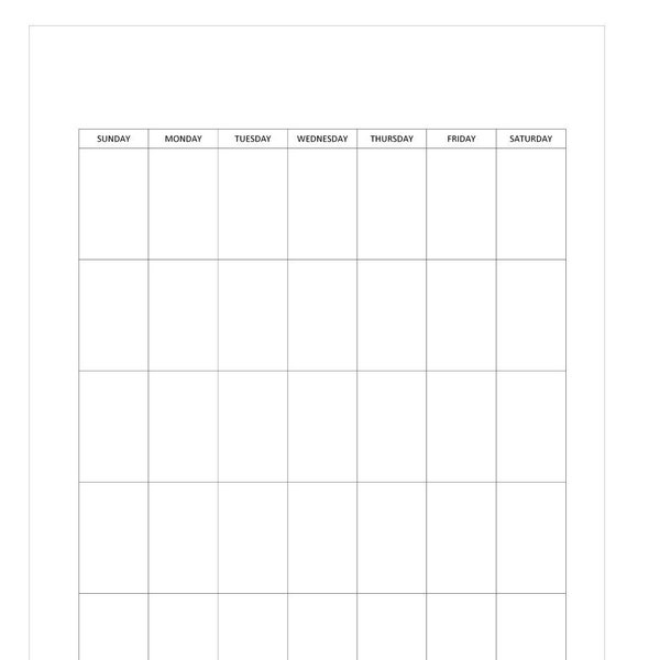 Portrait Sunday Start Printable Blank Monthly Calendar, Standard Design, Digital Download, Instant Download, (1) 8.5" x 11" Portrait Page