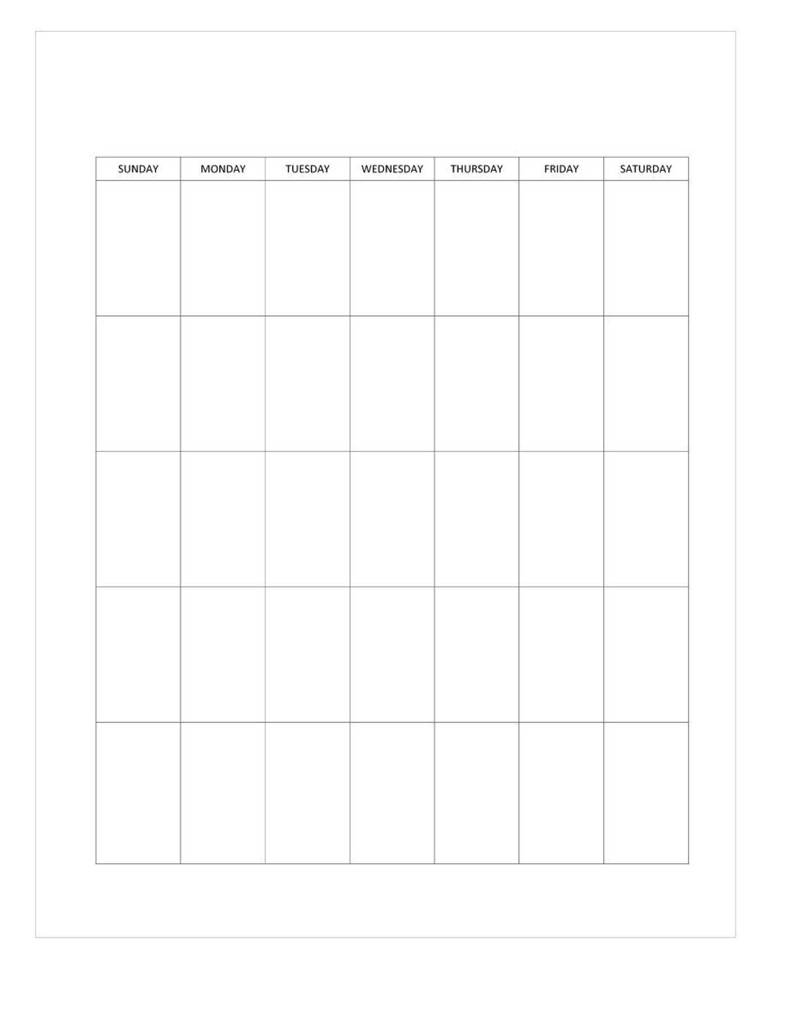 Portrait Sunday Start Printable Blank Monthly Calendar, Standard Design, Digital Download