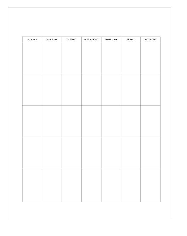 Sunday Start Printable Blank Monthly Calendar Standard Etsy