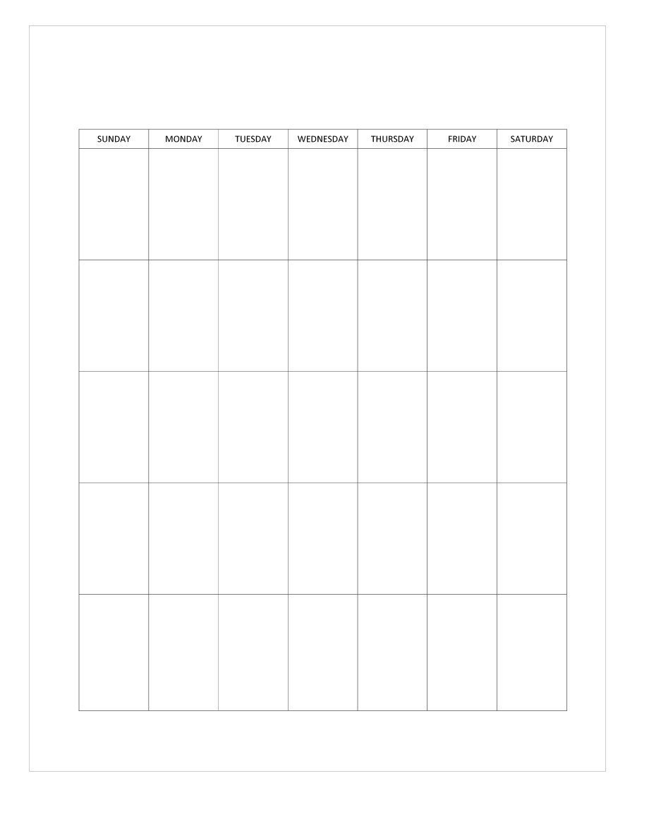 Portrait Sunday Start Printable Blank Monthly Calendar, Standard Design ...