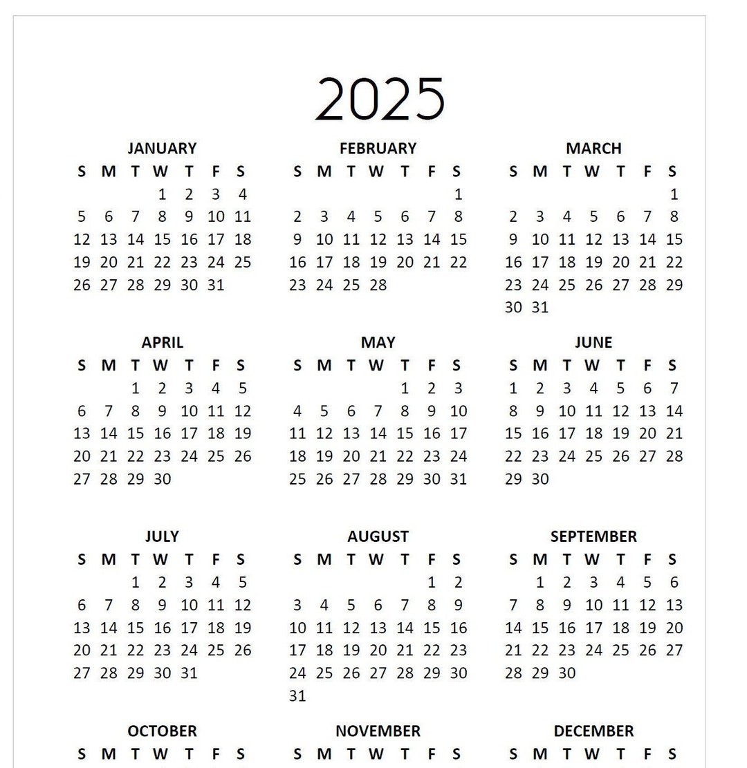 2025 Printable Minimalist Calendar, Year at a Glance, Available in 4 ...