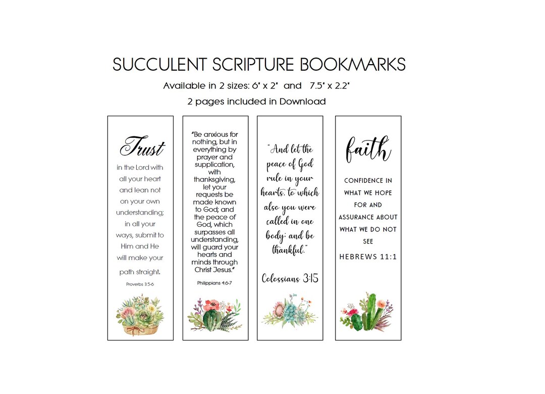 Succulent Bible Verse Bookmarks: Printable Scripture Gift (digital ...
