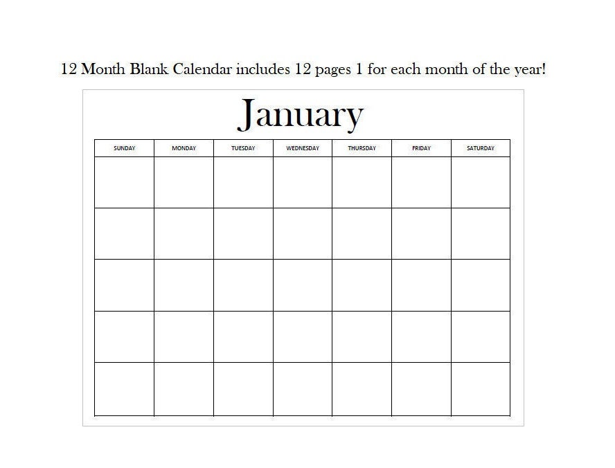 Free Printable 12 Month Calendar