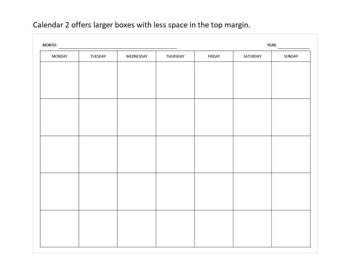 Monday Start Unlimited Prints Blank Monthly Calendar Includes Etsy UK