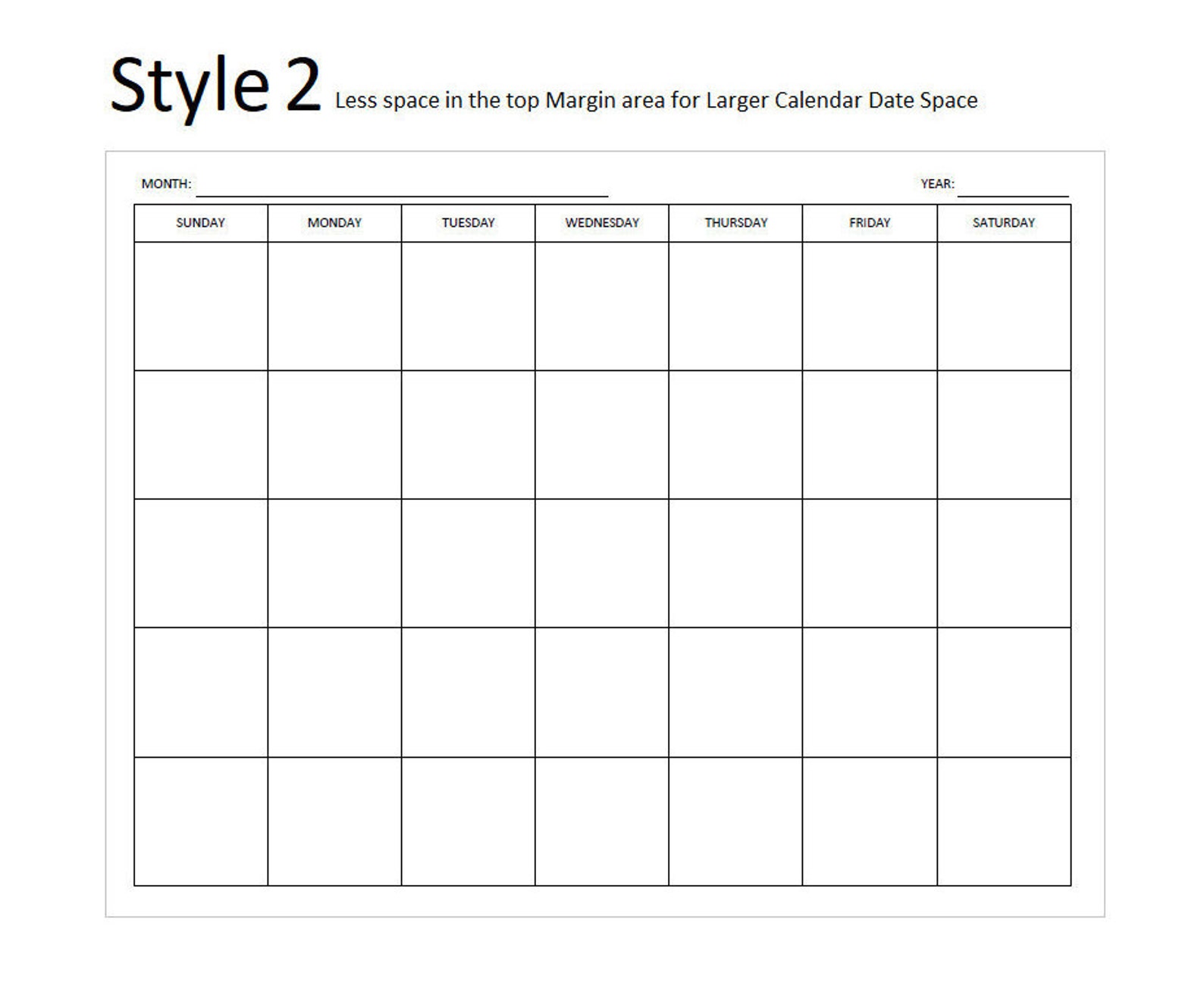 Sunday Start Printable Blank Monthly Calendar, Available in 4 Styles ...