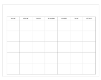 Sunday Start Printable Blank Monthly Calendar, Available in 4 Styles/Formats, Digital Download, Instant Download, (4) 11&quot; x 8.5&quot; Landscape