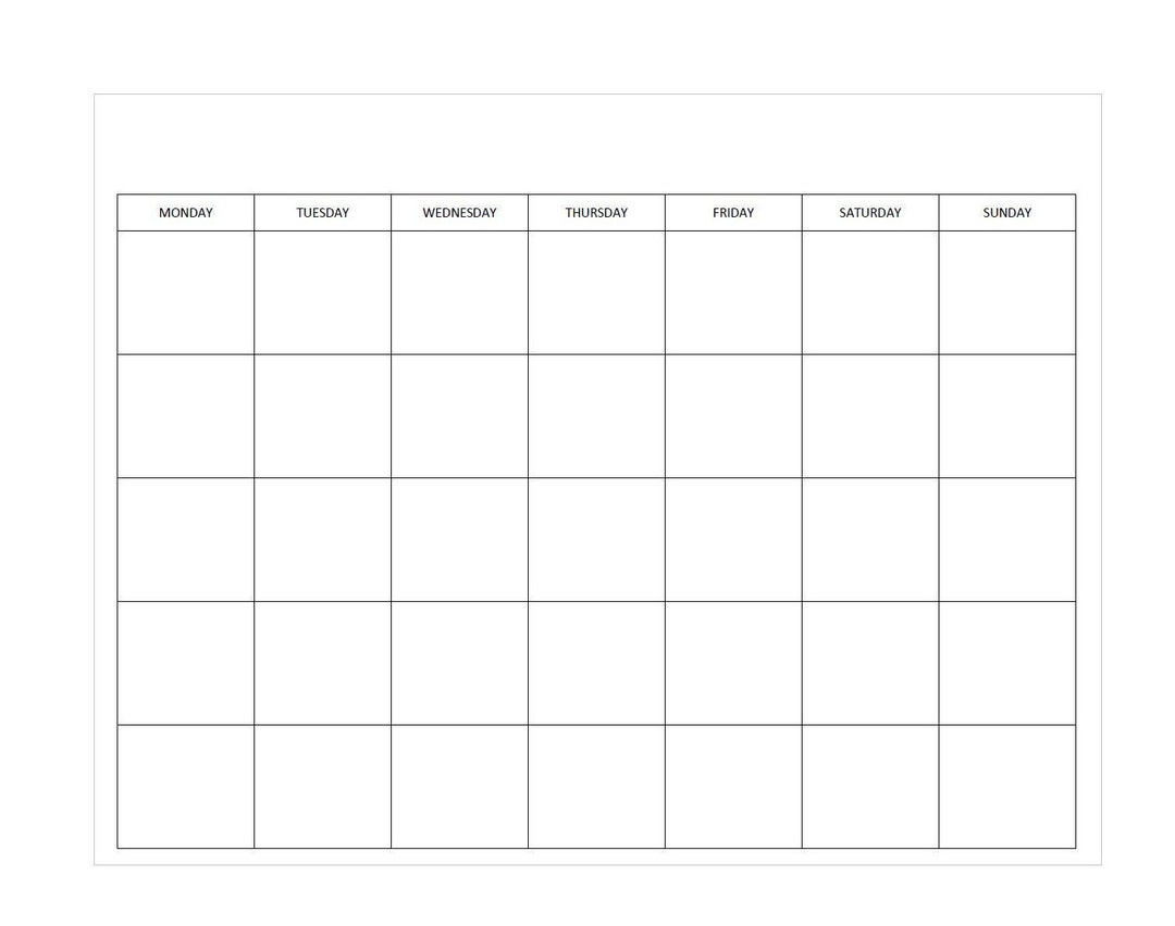 Monday Start Unlimited Prints Blank Monthly Calendar Includes 2 Styles ...