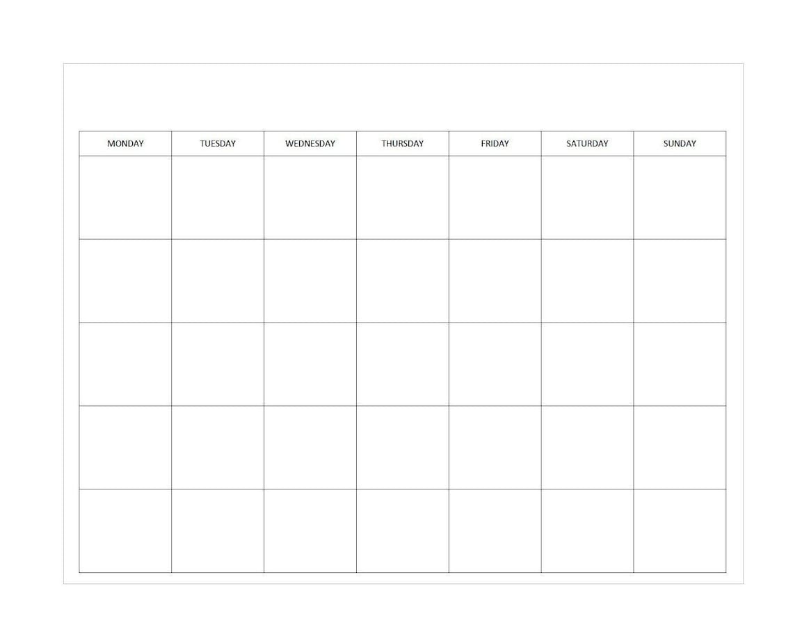 Monday Start Unlimited Prints Blank Monthly Calendar Includes 2 Styles ...