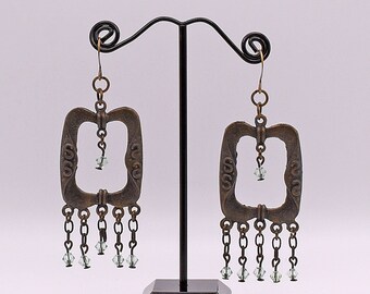 Antiqued Brass Pewter Frame with Chrysolite Swarovski Crystals Earrings
