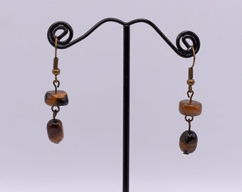 Tigereye Heishi and Pebble Earrings