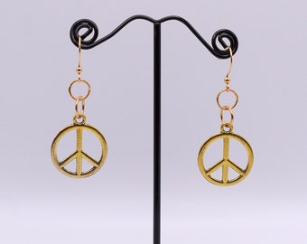 Gold Peace Sign Earrings