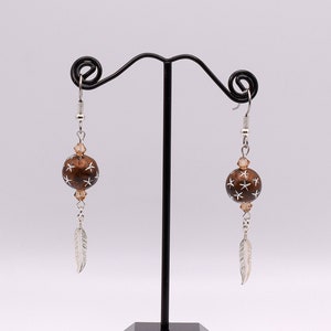 12mm Round Acrylic Brown with Stars and Crystals Earrings