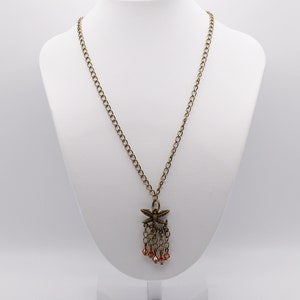 Antique Brass Pewter Dragonfly with Copper Swarovski Crystals on Antique Brass Chain