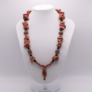 Brown Goldstone, Black Onyx, Antique Copper Beads Necklace