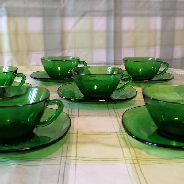 1960s Set of 6 Vereco Green Glass Espresso Coffee Cups