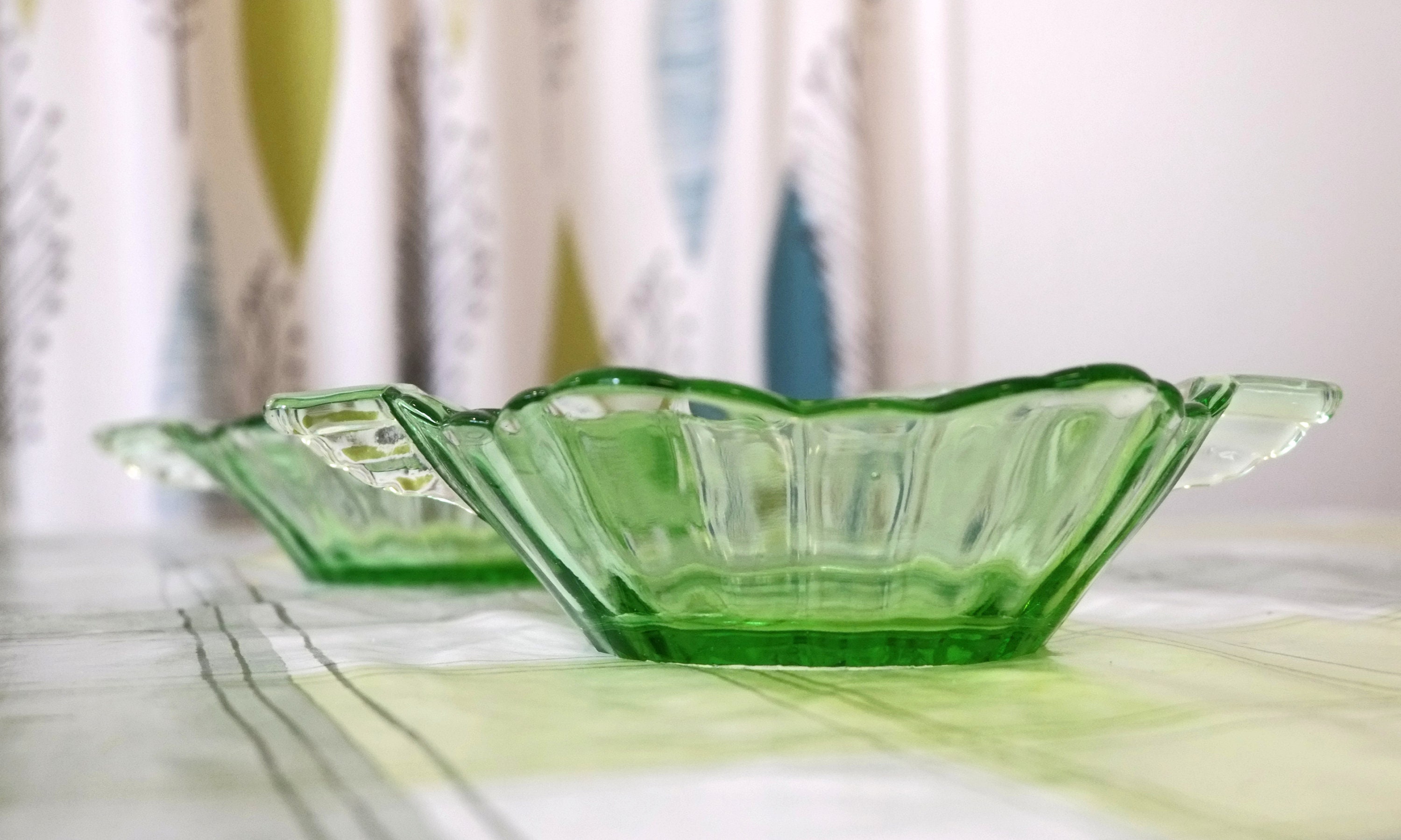 1930s Art Deco Green Glass Serving Dishes Etsy
