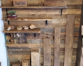 Shelves 2'' Authentic, Rustic, Hand-Crafted Barn Wood Decor, Brackets Included, Wood Wall Accent Shelves