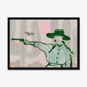 Western Art Print, Cowgirl Illustration, Desert Landscape, Modern Western Decor, Cactus Art Print, Southwestern Wall Art, Boho Western Decor