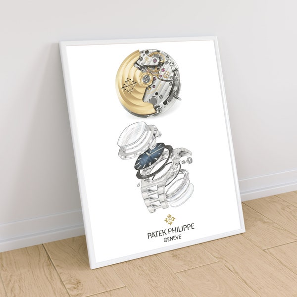 Patek Philippe Nautilus components design poster, Gift ideas for men, Watch poster, watch print, watch art