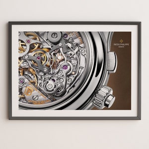 Affiche de mouvement chronographe Patek Philippe, idées cadeaux pour homme, affiche de montre, impression de montre, art de montre
