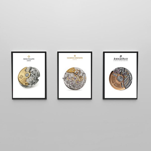 Poster dell'orologio, La Santissima Trinità degli orologi: Patek Philippe, Audemars Piguet e Vacheron Constantin, set di poster, stampa di orologi, arte dell'orologio