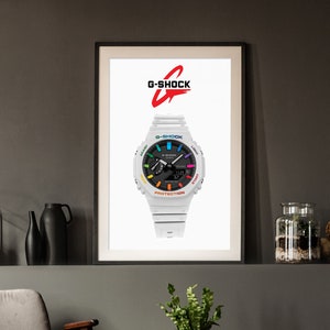 G-Shock Rainbow White Poster | G-Shock Watch Art Print | Colourful Watch Poster Gift for Watch Lovers