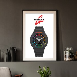G-Shock Rainbow Black Poster | Casio G-Shock Watch Art | Bold Watch Poster Gift for Watch Collectors