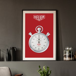 Heuer Stopwatch Poster | Vintage Timer Wall Art Print | Gift for Watch Enthusiasts & Sport Chronograph Collectors