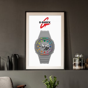G-Shock Rainbow Grey Poster | Casio G-Shock Watch Art Print | Modern Watch Poster Gift for Collectors
