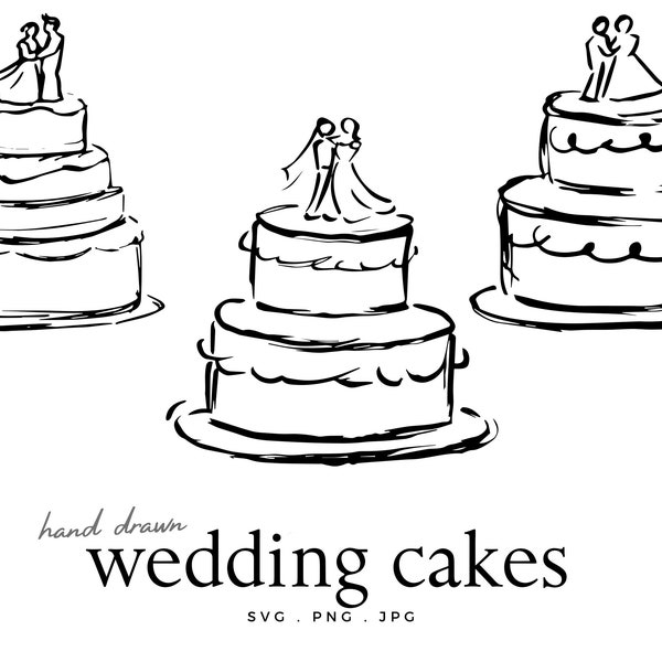 wedding cake clipart | wedding cake invitation illustrations line art engagement, svg digital downloads for reception party